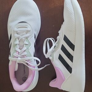 Adidas Women's White and Pink Sneakers, Size 8